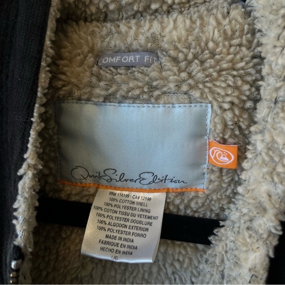 Quiksilver sherpa lined hoodie L large Black Full zip Mens Hooded sweatshirt - Picture 4 of 10